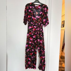Zara Black Red and Pink Floral Jumpsuit